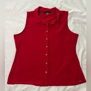 Tommy Hilfiger Red Sleeveless Button-Down Shirt
